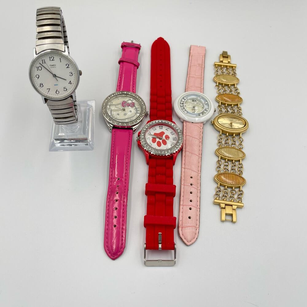 Lot of 5 Vintage Watches DOES NOT WORK Timex Hello Kitty 80s Pink Red Silver